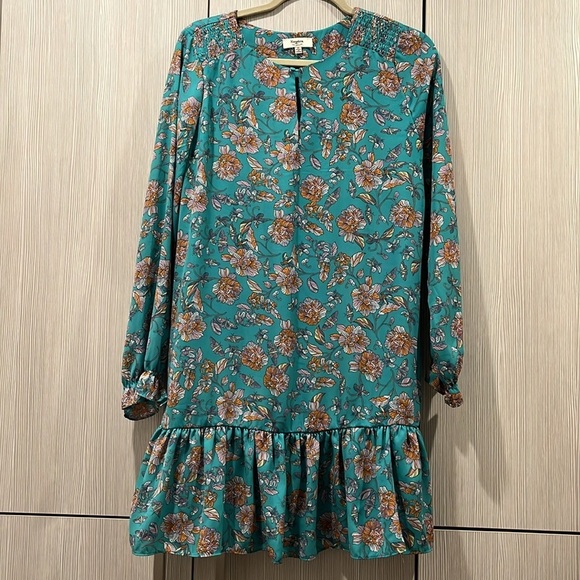 Hayden Los Angeles | Drop Waist Boho Dress | Teal Floral | Size Medium - Picture 1 of 10